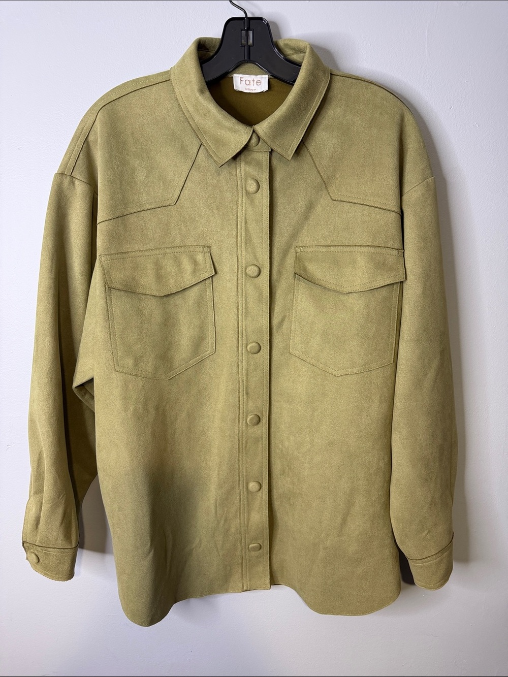 Fate Olive Button-Front Suede Shacket